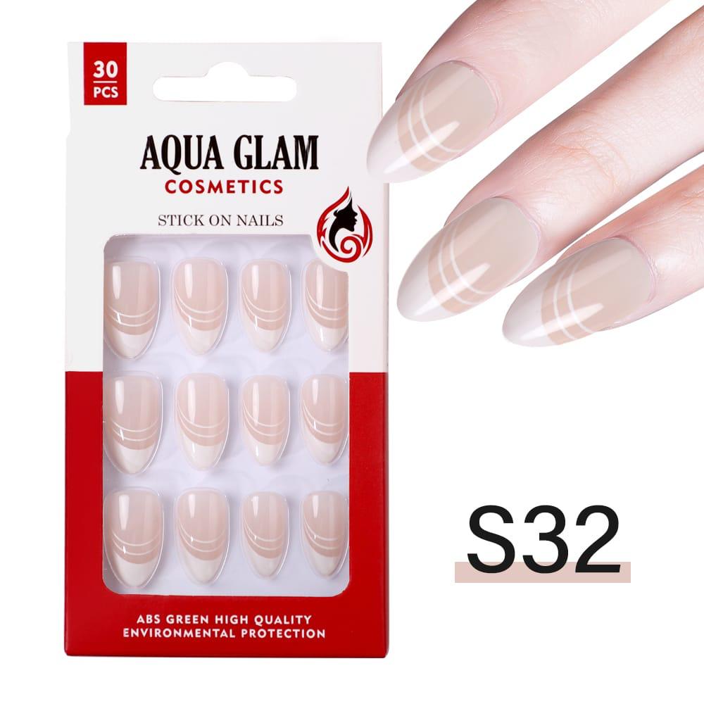 Aqua Glam - Stick On Nails (S Series) 30 Pcs - S32