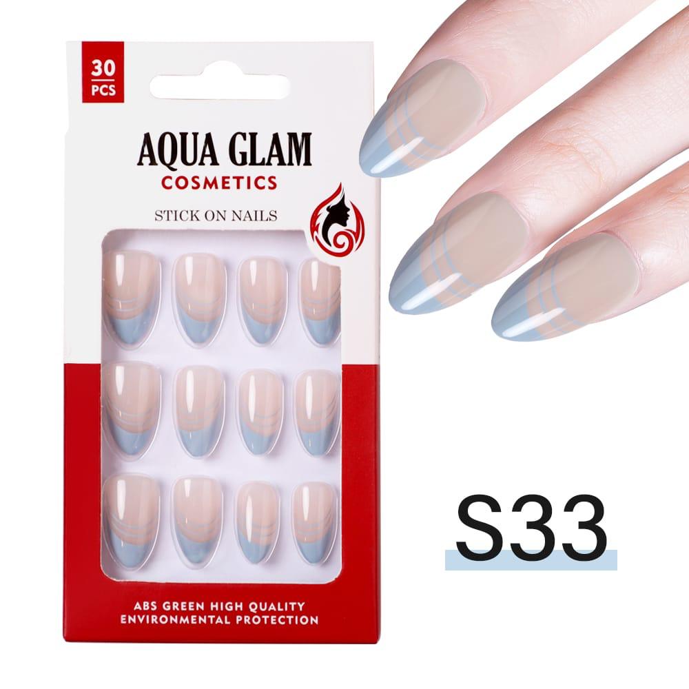 Aqua Glam - Stick On Nails (S Series) 30 Pcs - S33