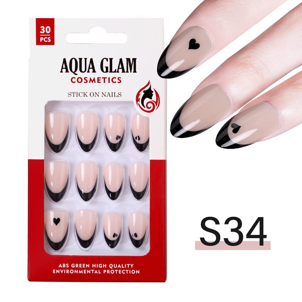 Aqua Glam - Stick On Nails (S Series) 30 Pcs - S34